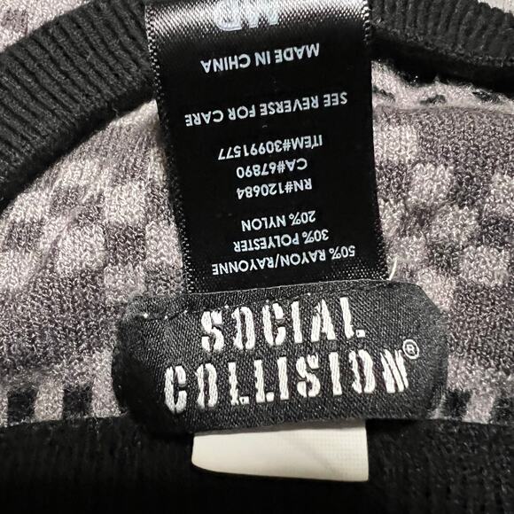 Social Collision Sweater Womens Medium Black & Gray Crow Goth Punk - Picture 5 of 7